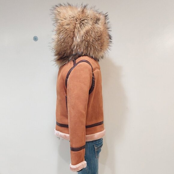 💋STUNNING!💋 FIERCE "Eskimo" Suede & Faux Silver Fox Fur Jacket in Burnt Umber - Picture 12 of 16